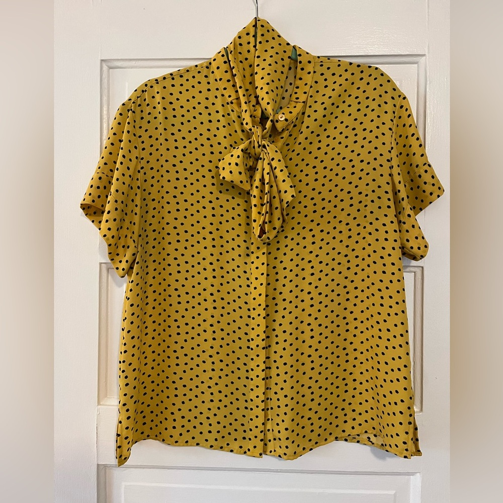 Mango yellow and black blouse with removable neck tie